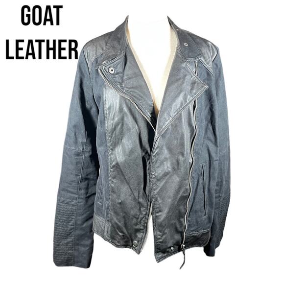 Lucky Brand Womens Black Goat Leather Moto Jacket Mixed Media Sm Cotton - Picture 1 of 14